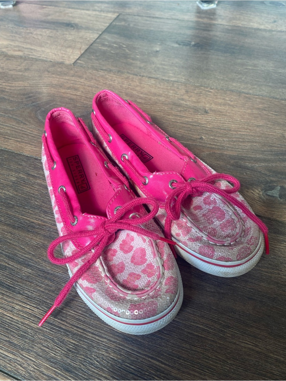 Sperry Top-Sider Biscayne 1 Eye Girls Size 2 Pink Cheetah Sequin Boat Shoes